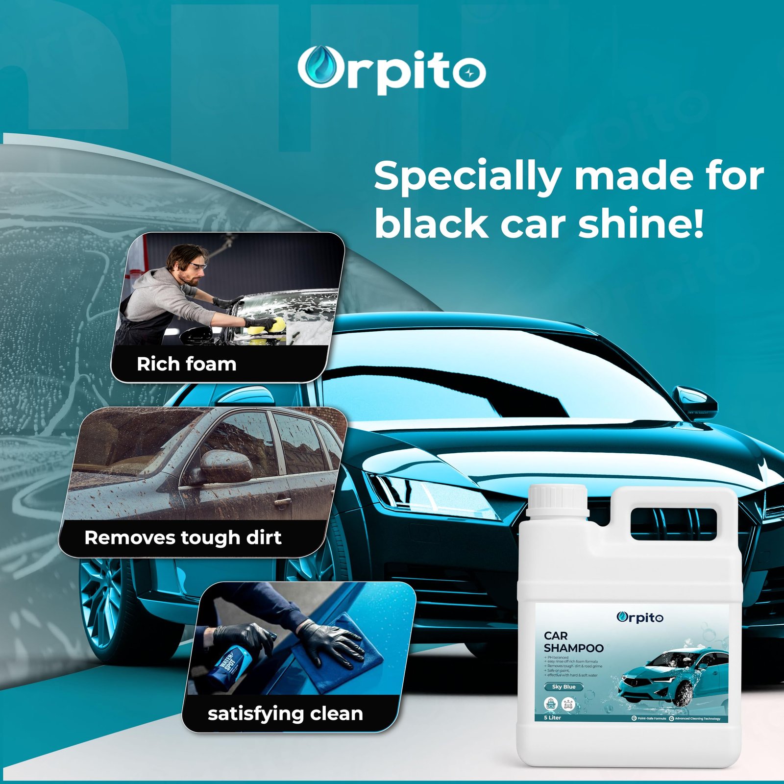 Orpito Car Shampoo 5L Multi Fragrance | High Foam Car Wash Liquid | Deep Cleaning Formula | pH Neutral Paint Safe | Removes Dust & Grime | Glossy Finish Wash (1, SKY BLUE) - Image 3