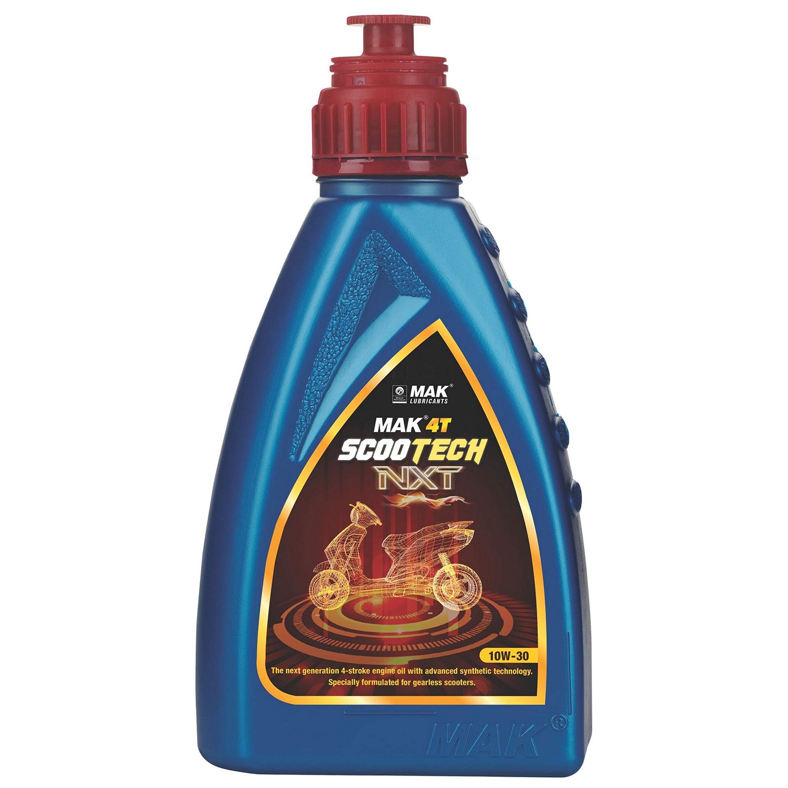 MAK Lubricants 4T Scootech NXT API SL 10W-30, JASO MB Semi-Synthetic Engine Oil for Gearless Scooters (800 ml)