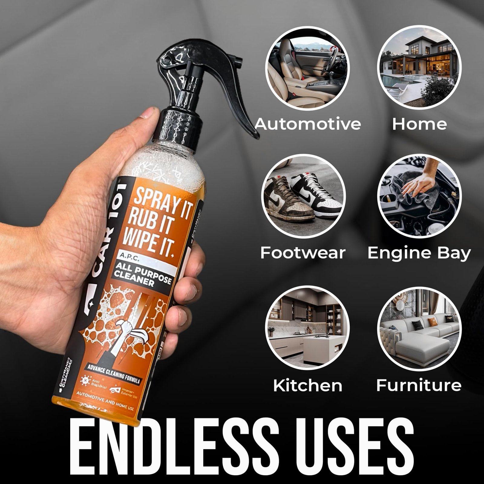 CAR101 All Purpose Cleaner - 300ml | Multi-Surface Deep Cleaning Spray for Car & Home | Deep Clean Interior Dashboard, Seats, Kitchen, Furniture, Shoes & Equipment | Fast Acting Dirt & Stain Remover - Image 6
