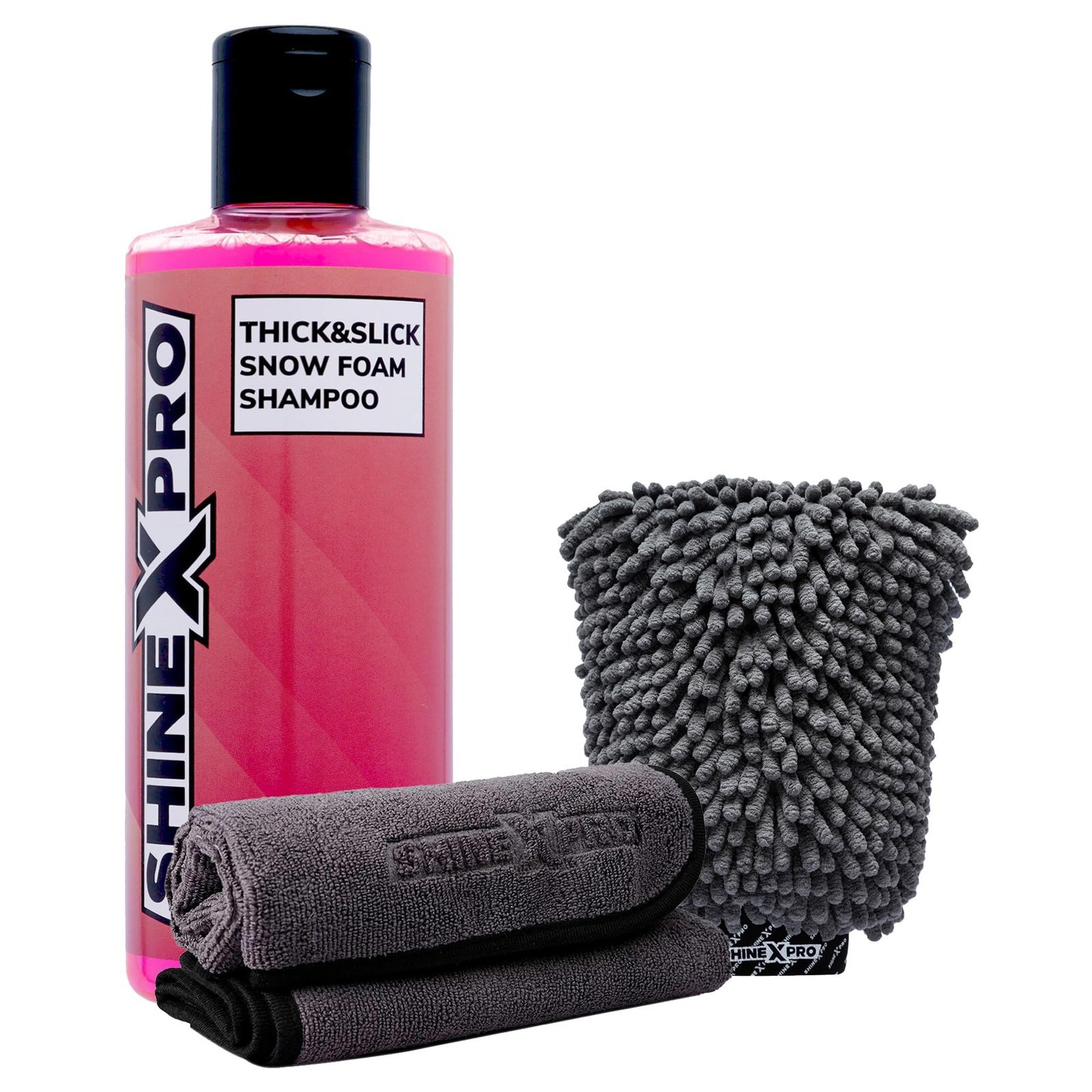 ShineXPro Foam Car Wash Shampoo With 2Pcs 500GSM Microfiber Cloth & Wash Mitt - Thick Foam With Shine Enhancing Formula