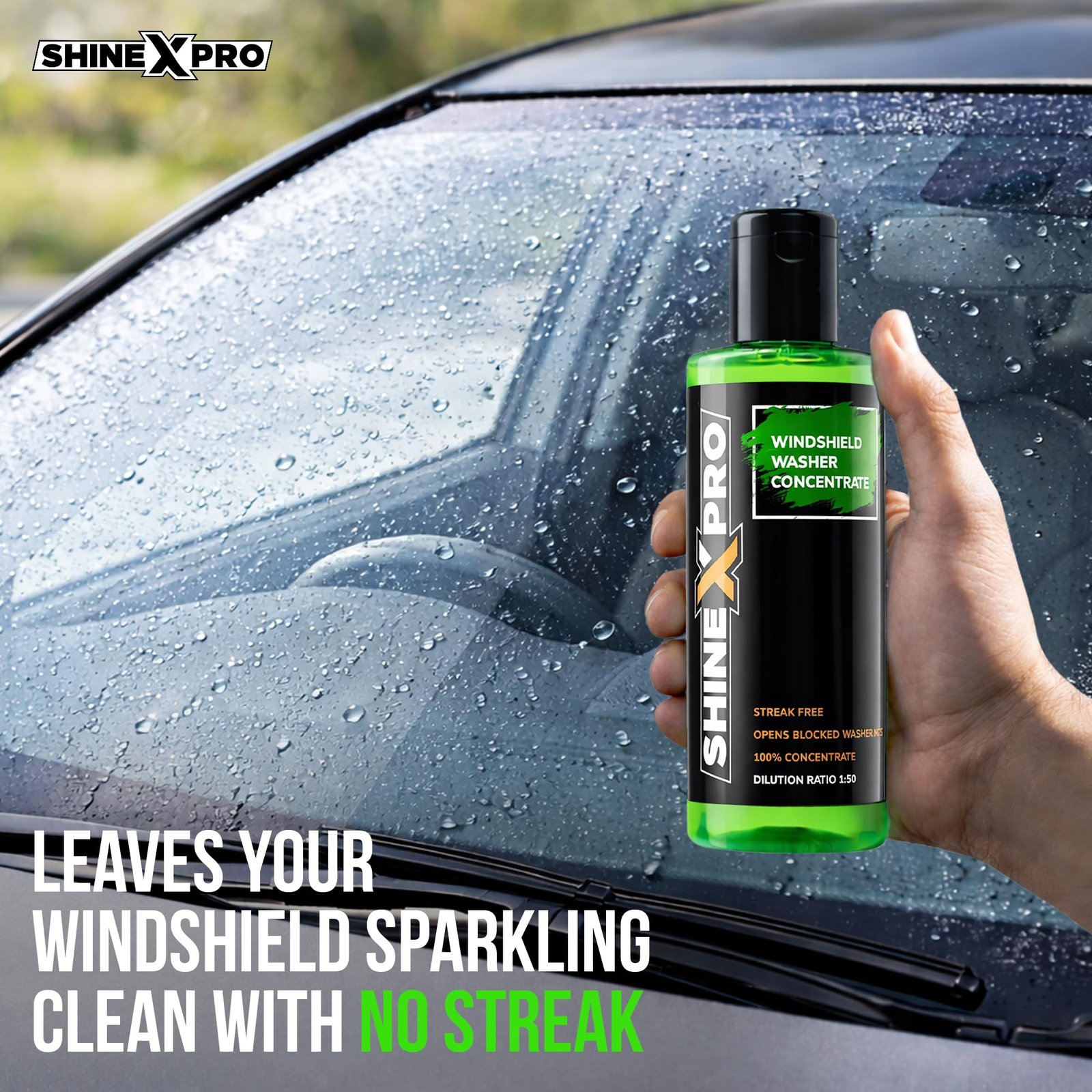 ShineXPro 200mL Windshield Washer Fluid For Car - Car Windshield Cleaner Liquid In Concentrate Form (20mL Enough For 1L Tank) - Get A Streak Free Finish With Our Car Wiper Liquid - Image 3