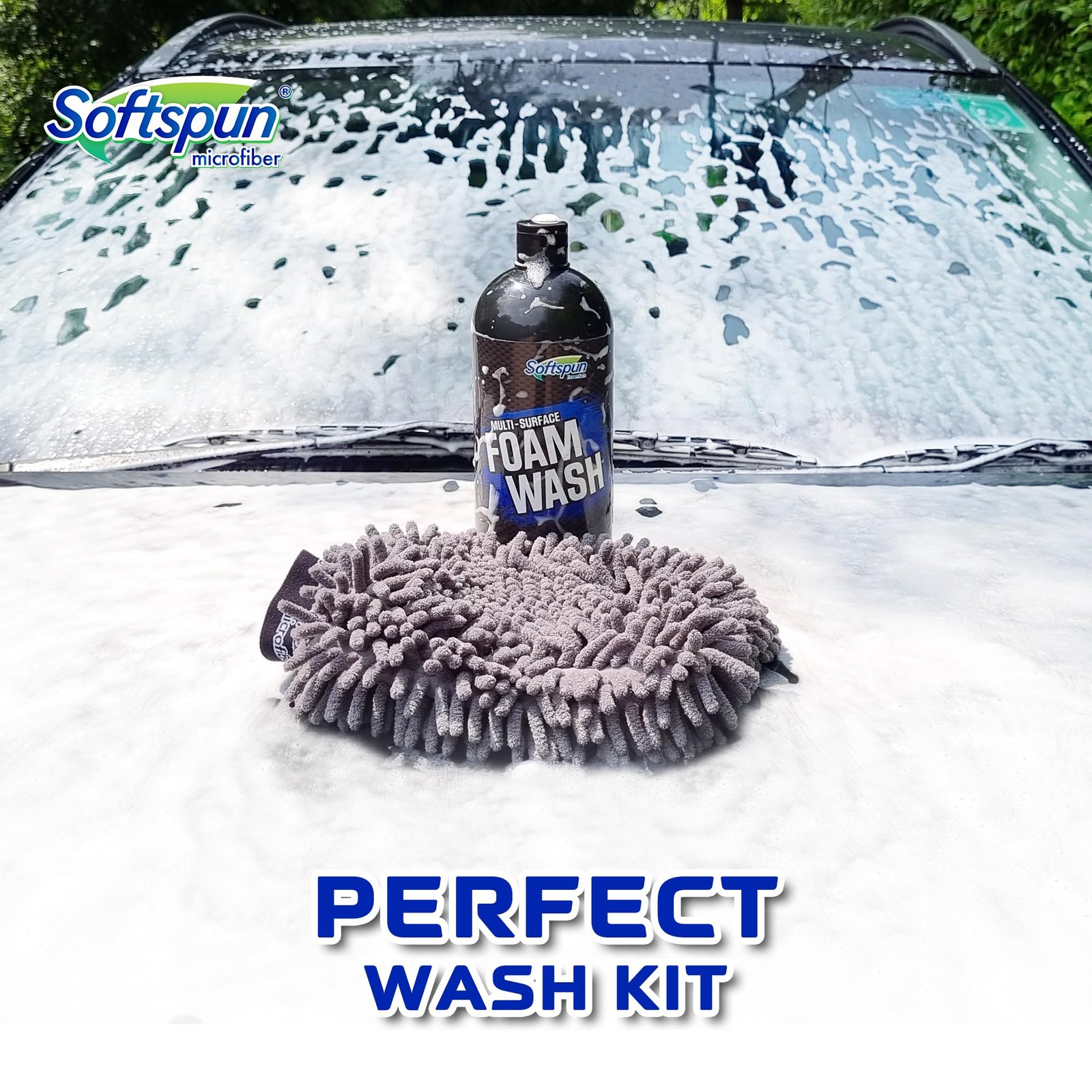 SOFTSPUN Microfiber 1Ltr Car & Bike pH Neutral Premium Liquid Shampoo+1700gsm 1pc Double Side Glove Grey Combo | Extra Suds, Removes Tough Dirt & Grime | Works with Bucket & Foam Cannon - Image 5