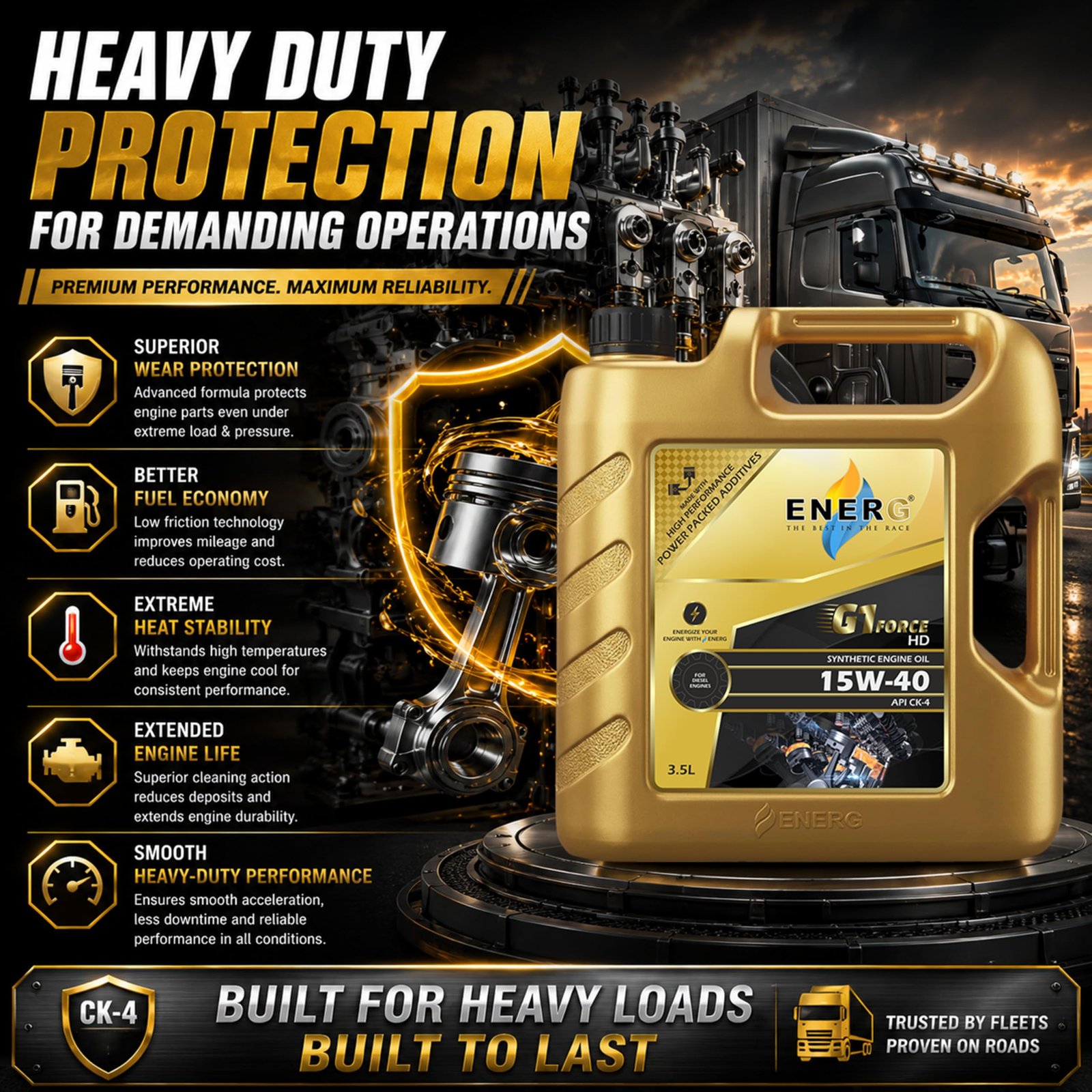 ENERG G1 FORCE HD 15W-40 Synthetic Heavy Duty Diesel Engine Oil, 3.5L - Image 2