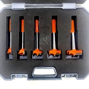 Jon Bhandari Tools Hinge Boring Forstner Drill Bit Set – Carbide Tipped Steel Bits for Wood, Plywood & Woodworking – Clean Cutting Drill Bit Kit with Carry Case (Sizes: 15mm, 20mm, 25mm, 30mm, 35mm)