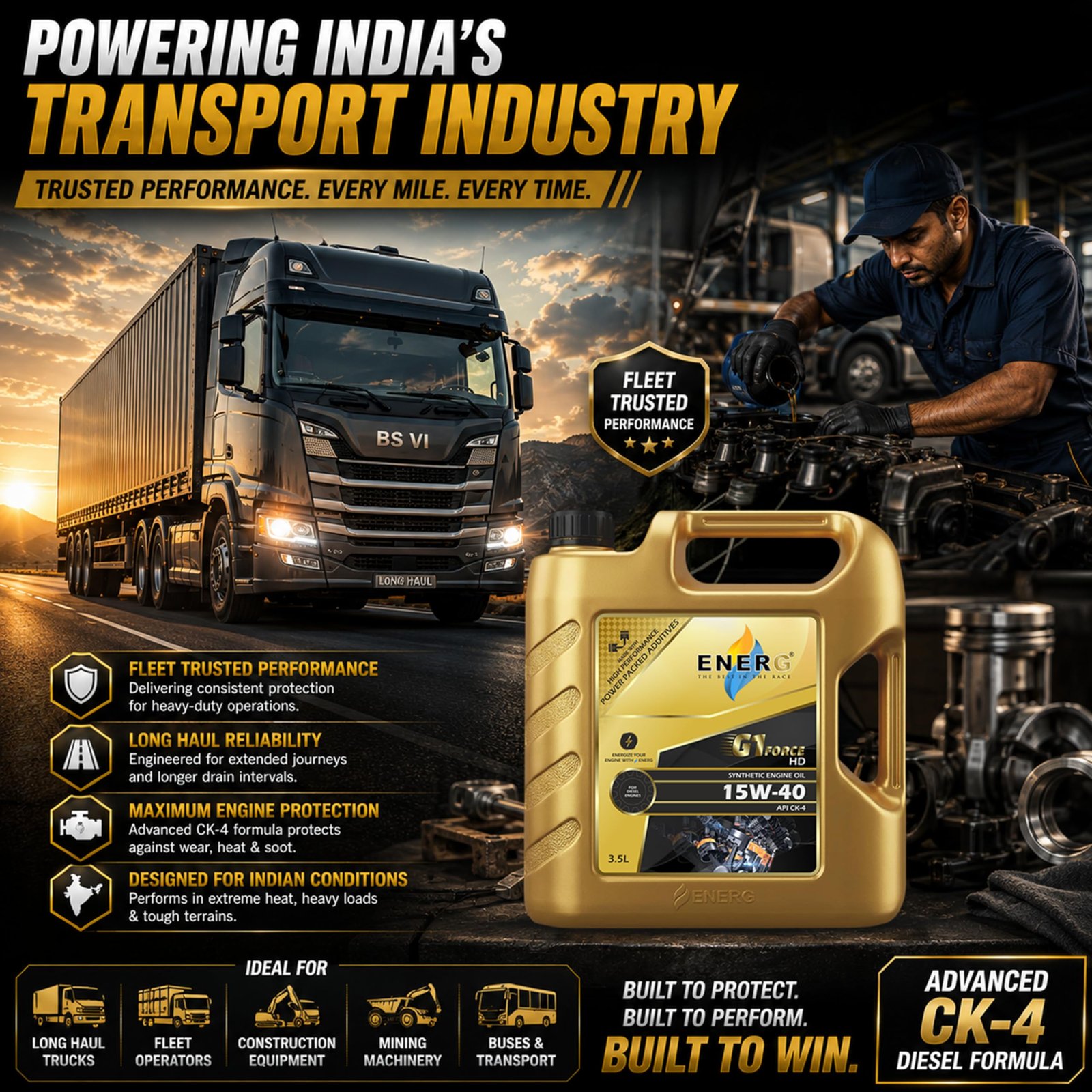 ENERG G1 FORCE HD 15W-40 Synthetic Heavy Duty Diesel Engine Oil, 3.5L - Image 6