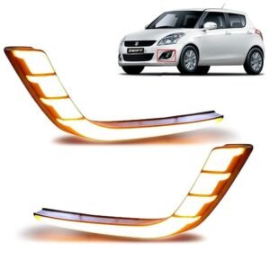 Imported Front Bumper LED Light With Yellow Turn Signal Light Daytime Running Light Fog Light Drl With Indicator For Swift 2015 To 2017 And Above (Set Of 2)