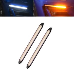 2Pcs Flexible LED Daytime Running Light with Starter Scanning Dual-Color Streaming Turn Signal Indicator Light Universal fit 12V vehicles (11.4")