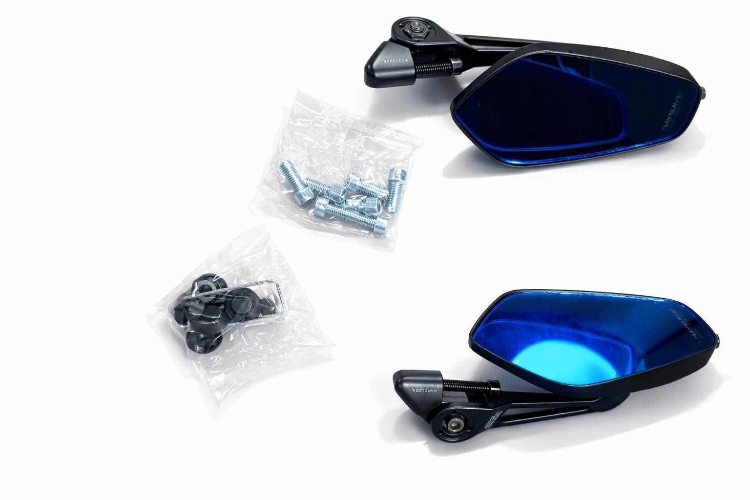 Napaulian Motorcycle Rear View Mirror Set, Blue Anti-Glare Lens, Universal Fit, Night Riding Safety, 2 Units - Image 2