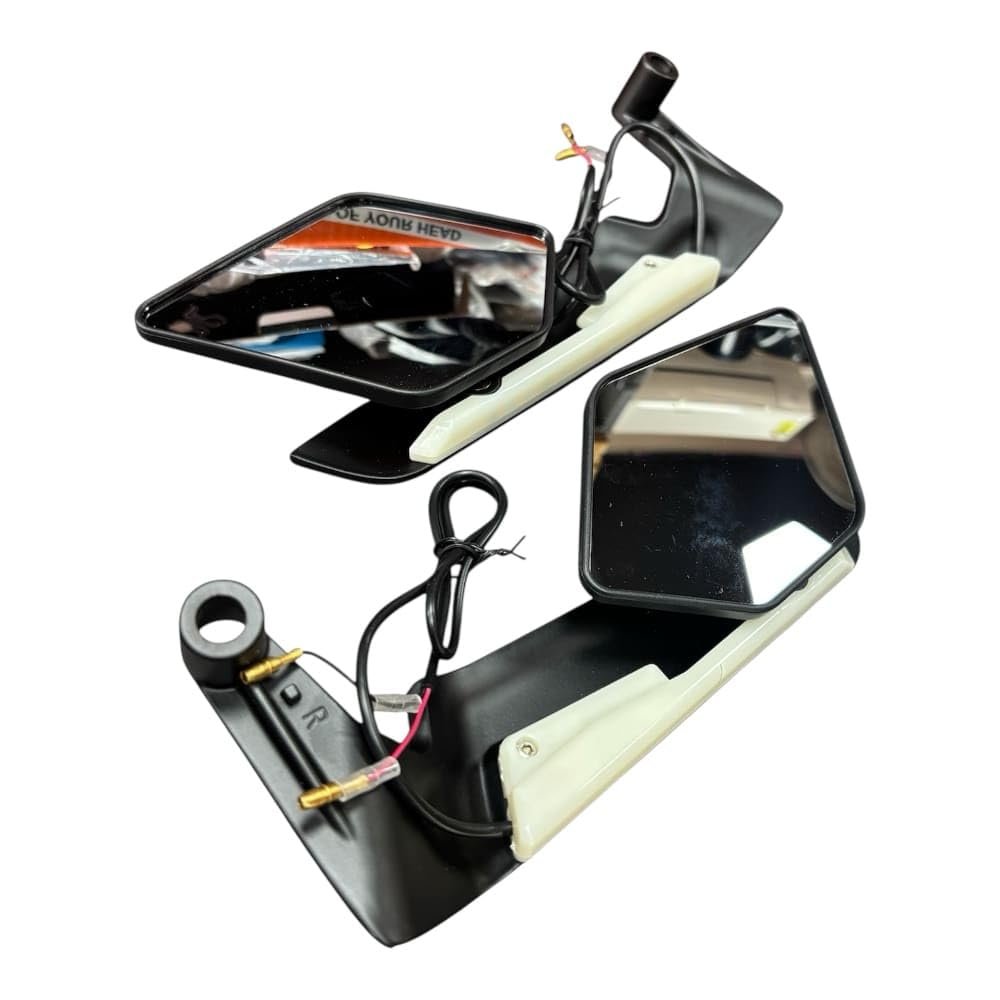 Blade Rotating Rear View Wing Mirrors with LED Light for Street Bikes Set of 2 (Black)