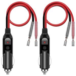 2PCS 12V/24V Car Cigarette Lighter Socket, 30cm Leads, Inline Fuse