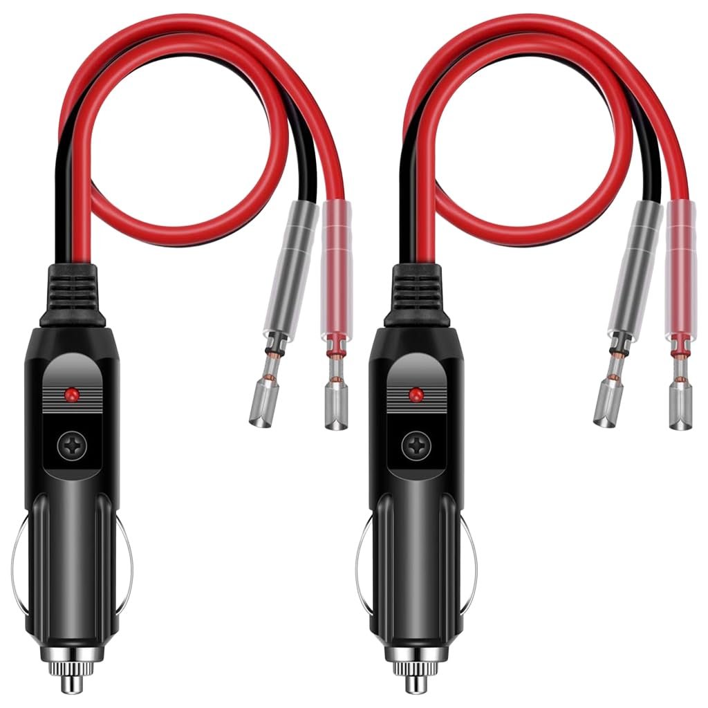 2PCS 12V/24V Car Cigarette Lighter Socket, 30cm Leads, Inline Fuse