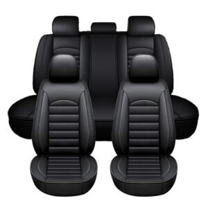 Full Set Of 5 Car Seat Covers,Fits For Honda Accord CR-V (2012-2024) Civic HR-V Honda E Insight Jazz,Universal Leatherette Car Seat Covers - Durable, Waterproof, Breathable Covers (Black)