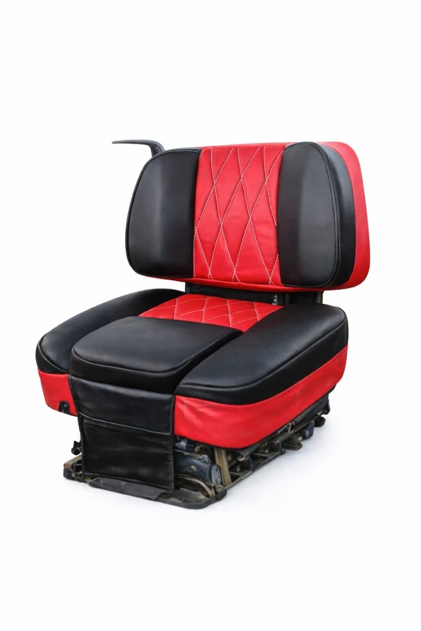 Luxury Diamond-Stitched Seat Cover, Red and Black, Premium PU Leather, Quilted Design, Padded Comfort, Universal Fit for Lawn Mower or Tractor