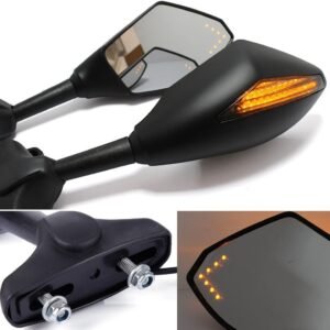 Universal Stylish Motorcycle Rearview Bike Side Mirrors With Yellow Indicators Adjustable Bike Rear View Mirrors LED Amber Pack of 2 Color Black