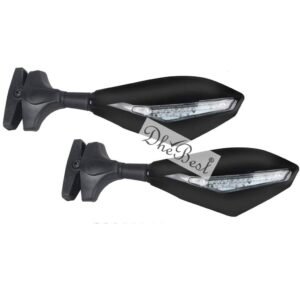 Motorcycle Bike rear-view side glass mirror with led turn signal light indicator(Black) Compatible With Suzuki Gixxer SF