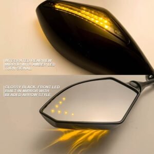 Universal Stylish Motorcycle Rearview Bike Side Mirrors With Yellow Indicators Adjustable Bike Rear View Mirrors LED Amber Pack of 2 Color Piano Black
