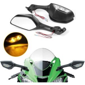 Rear View Side Mirror With Turn Signal Led Indicators Motorcycle Side Rearview Mirrors Adjustable Compatible With R15-V3, V4 Kawasaki Ninja, Zx-10R Bikes, Pack Of 1