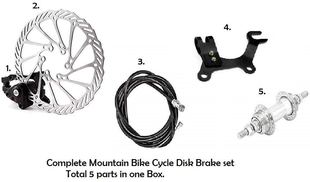 Front Disc Brake Complete Set Disk Brake Plate, Machine, Wire, Hub and Fork Clip (Set of 5 Items) Black - Image 3