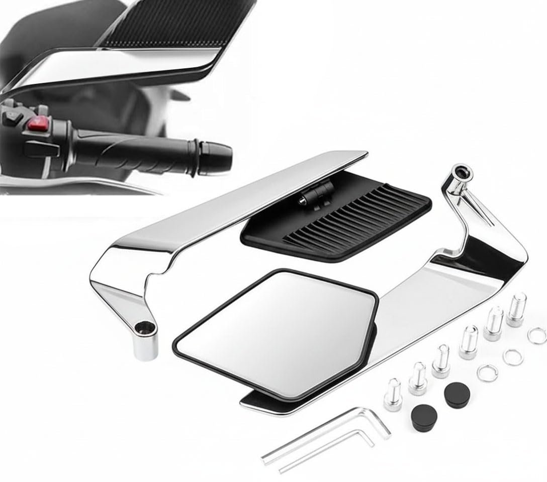 Motorcycle Chrome Mirrors Set Adjustable Rotating Rear View Flip Mirror Stealth Wind Wing Side MIrror compatible with Bullet 350 New (Pack of 2) - Image 2