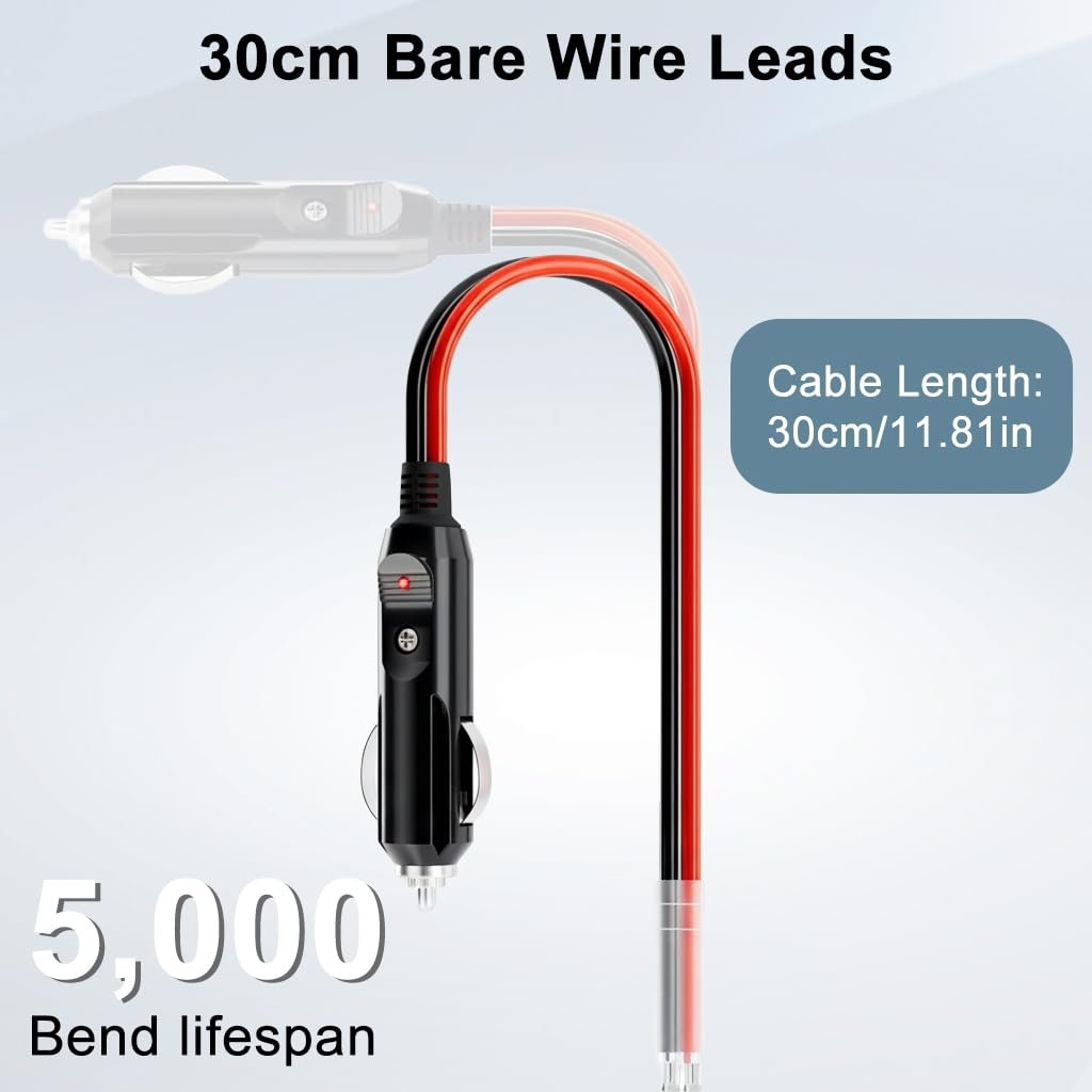 2PCS 12V/24V Car Cigarette Lighter Socket, 30cm Leads, Inline Fuse - Image 2