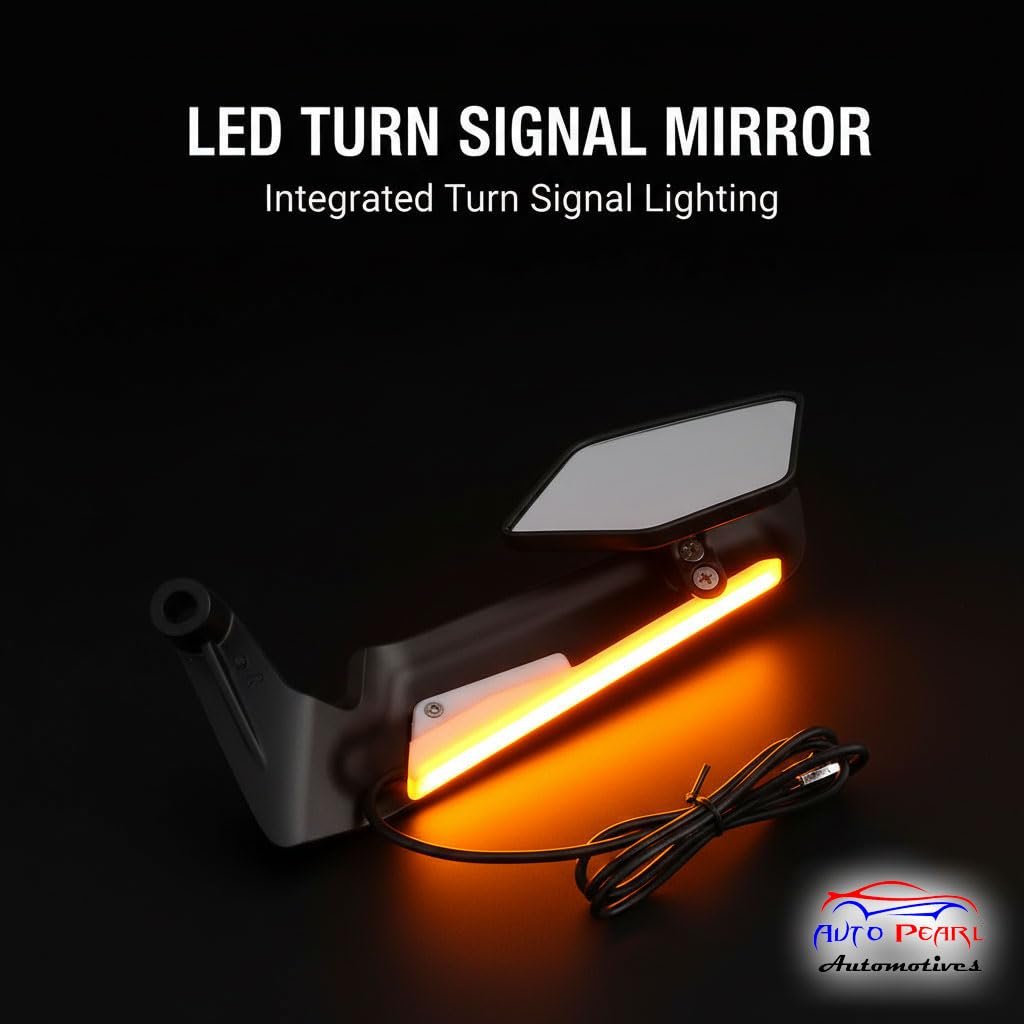 Motorcycle Black Led DRL Mirrors Set Adjustable Rotating Rear View Flip Mirror Stealth Wind Wing Side MIrror compatible with Apache RTR 160 4V (Pack of 2) - Image 2