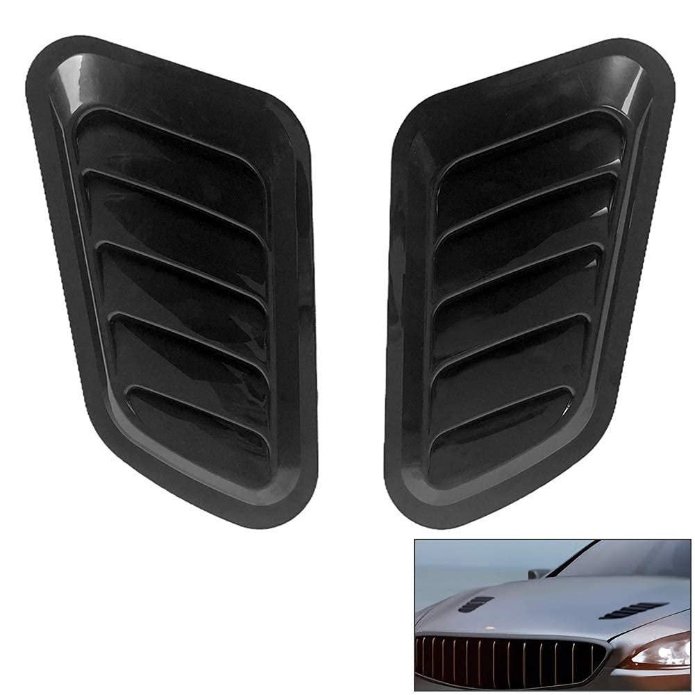 Black- Bonnet Hood Scoop- Attractive Air Flow Intake Vent Cover Car Decorative Vent Cover Universal Fit for All Cars Auto Accessories 2PC - Image 2