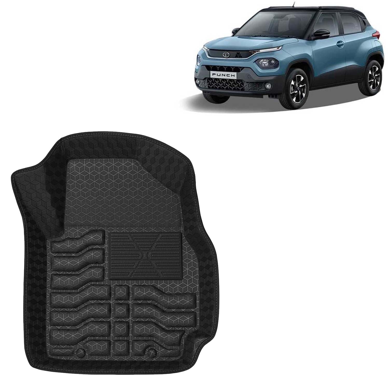 Accessories Premium 4.5D Car Floor Mats Only Compatible with Tata Punch (Year 2021 to 2025) All Model, Set 3 Pcs, 100% Waterproof Tray Shape PVC Foot Mats | Black | 1 Year Warranty