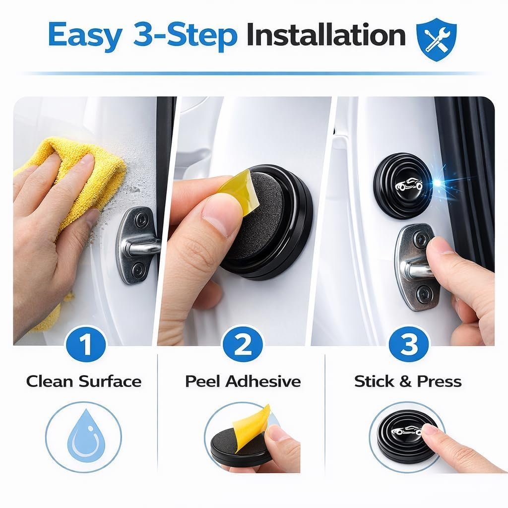 Amydhan 20 Pcs Car Door Shock Absorber Pads, Universal Silicone Rubber Door Bumpers, Self-Adhesive Anti-Collision Noise-Reducing Stickers, Car Door Protector for Cars, SUVs & Hatchbacks - Image 4