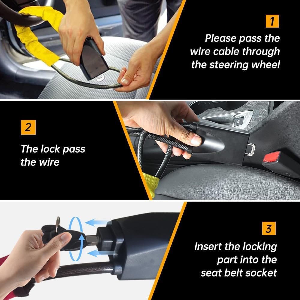Steering Wheel Lock Anti-Theft Device The Club Steering Wheel Lock for Cars Trucks Anti Theft Car Device Car Security Anti Theft Car Steering Wheel Lock Seat Belt Lock - Image 5