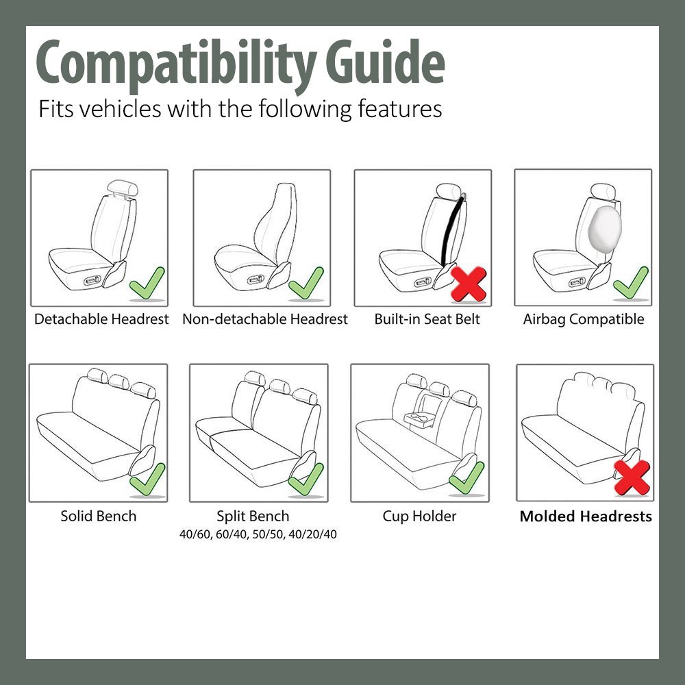 Car Seat Covers Rear Set Cloth - Universal Fit, Automotive Seat Covers, Airbag Compatible, Split Bench Rear Seat Cover, Washable Car Seat Cover for SUV Rear Set GrayBlack - Image 4