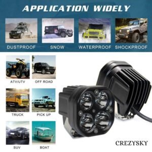 80W Yellow-White Super Bright LED fog light for Bike/Car and SUV, 4 LED DRIVING LAMP with low/high beam (Pack of 2 Pcs. With Clamp)
