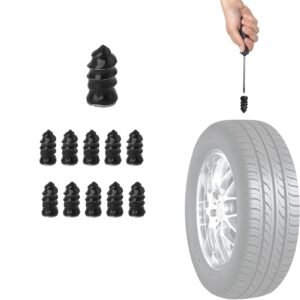 10 pcs Tire Repair Nails, Rubber Screw Tire Plugs Self-Service Vacuum Tire Repair Nail Kit Tires Quick Puncture Repair Tools for Auto Motorcycle Car Truck Tractor, Black