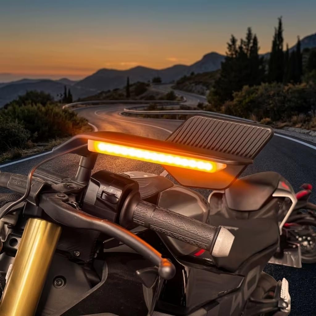 Ohito Universal Led Drl Bicycle Rear View featuring Turn Signal Lights, Adjustable Motorcycle Side Mirror Set (Black, Pack of 2) - Image 2