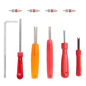10 Pcs Tyre Valve Repair Tool Kit | Truck Valve Die Long Size, Valve Core Remover Key, Valve Dies & Standard Valve Cores | Tyre Valve Maintenance & Repair Combo Set