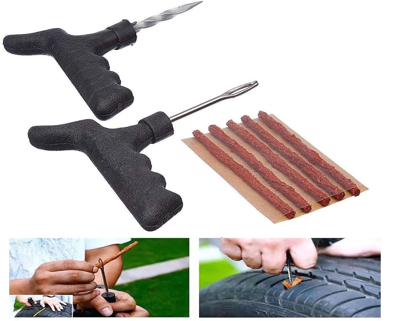 AUTO Addict Tubeless Tire Tyre Puncture Kit with 10 Rubber Strips Repair Tool Kit for All Cars Bikes