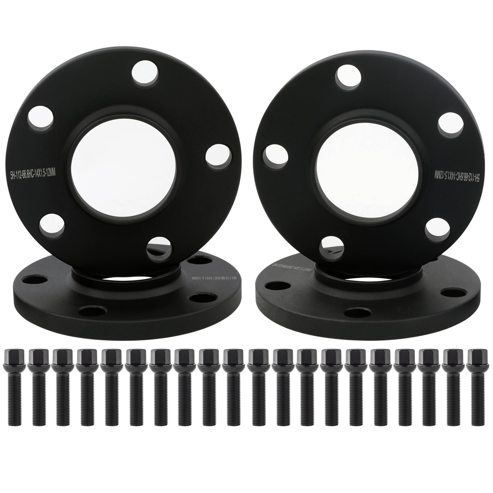 4PC Black 5x112 Wheel Spacers Hubcentric 12mm 66.56 Bore with 14x1.25 Bolts (40mm Shank Ball Seat) Compatible with BMW-Mini 5 Lug 2016+ X1 | 2018+ X2 X3 | 2019+ X4 X5 | 2020+ X6 X7 GR Supra
