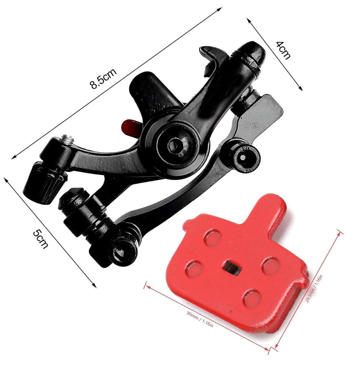 Universal Front & Rear Mechanical Disc Brake Set for Bicycle | Complete Brake Caliper Kit with Semi-Metallic Brake Pads | Compatible with MTB & Geared Cycles | Set of 2 (Red, Disc Calipers with Pads) - Image 4