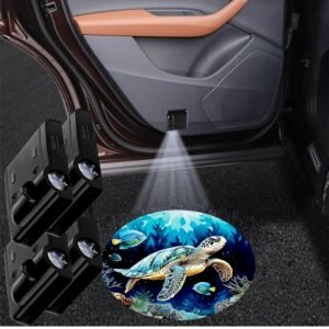 4pcs Car Door Light, Tortoise Door Light Logo Projector LED Shade Welcome Lamp, Car Accessories Turtle Gift for Women Men Suitable for All Vehicles Motorcycle Bicycle