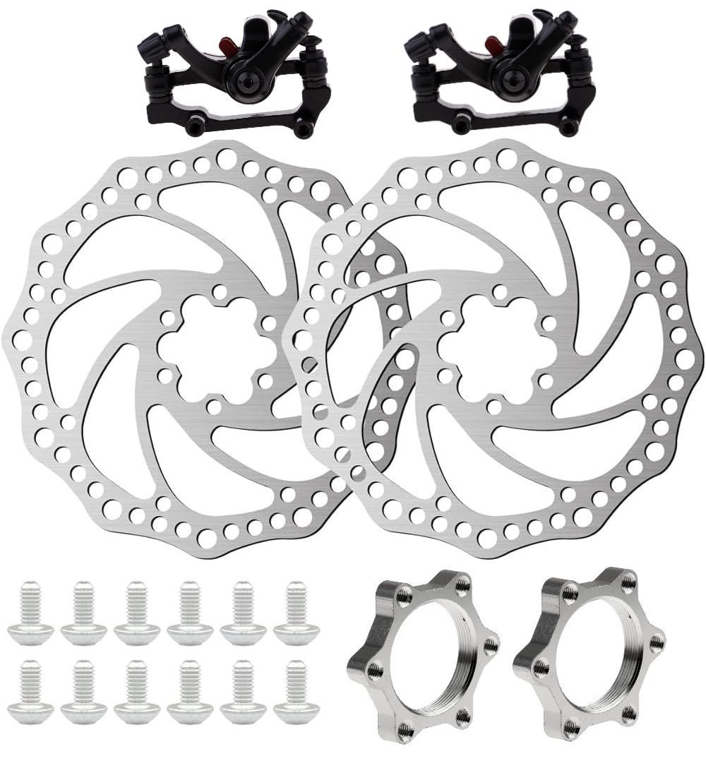 Complete Bicycle Brake Kit, Black and Silver, 2 Disc Calipers, 2 Brake Plates, 2 Brake Levers, Mounting Hardware - Image 3