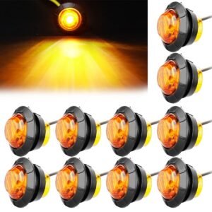 10PCS 3/4" Car Round LED Side Lights 1.9CM 12V Front Rear Side Marker Indicator Light Universal Bullet Clearance Marker Light Waterproof for Truck Trailer Caravan Boat (yellow)