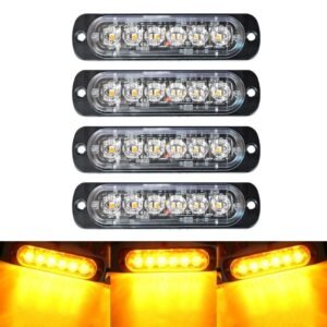 4-Pack 6 LED Amber Strobe Lights Vehicles Trucks Emergency Strobe Lights Kit 12V -24V Beacon Warning Hazard Flash Strobe Lights Bar Grill Grille Surface Mount Super Bright Waterproof