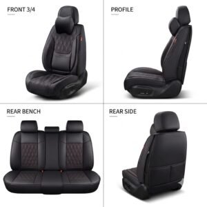 Black Leather Car Seat Cover with Diamond Quilted Design, 2024