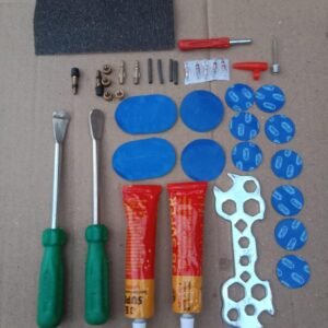 Bicycle Tire Repair Kit with Tools, Patches, Glue, Sandpaper, Screwdrivers, Metal Levers, 24 Pieces