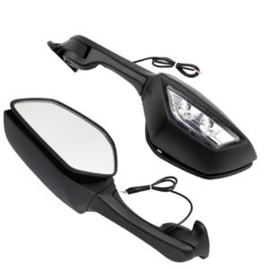 Motorcycle Adjustable Rear View Side Mirror with Turn Signal Led Indicator Motorcycle Side Rearview Mirrors Compatible For R15-V3-V4, R1M Kawasaki Ninja Ninja ZX10R