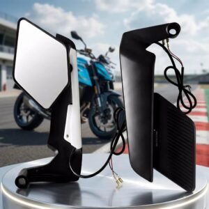 Ohito Universal Led Drl Bicycle Rear View featuring Turn Signal Lights, Adjustable Motorcycle Side Mirror Set (Black, Pack of 2)