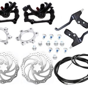 Complete Bicycle Brake Kit, Black and Silver, 2 Disc Calipers, 2 Brake Plates, 2 Brake Levers, Mounting Hardware