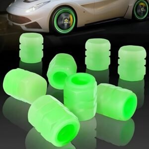 Glow Green Tire Valve Caps – Universal Luminous Valve Stem Caps for Cars, Motorcycles & Bikes, Waterproof Dustproof Tire Air Caps (Set of 8)