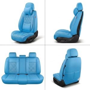 Car Seat Cover with Neck Pillow, Blue Leatherette Diamond Stitch, 2025