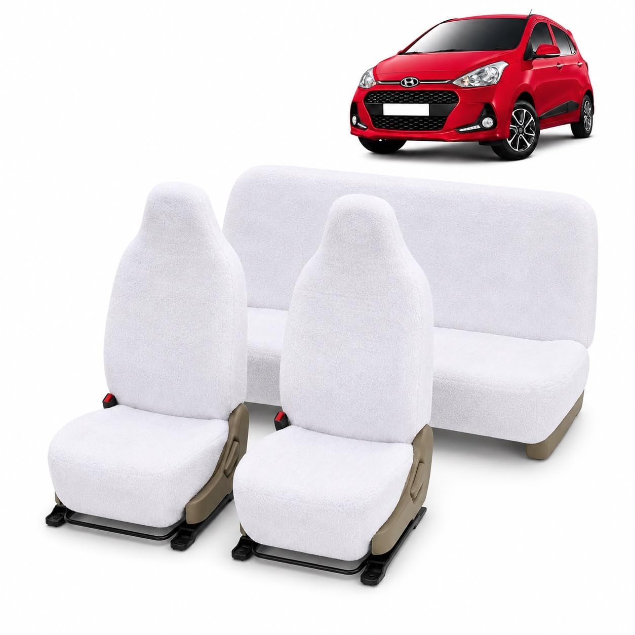 Royal Bharmal White i10 Universal Car Towel Seat Cover Set for Front & Rear Seats | 100% Cotton Terry Fabric | Sweat Absorbent Washable Soft Seat Protector | Universal Fit for Most 5 Seater Cars - Image 7
