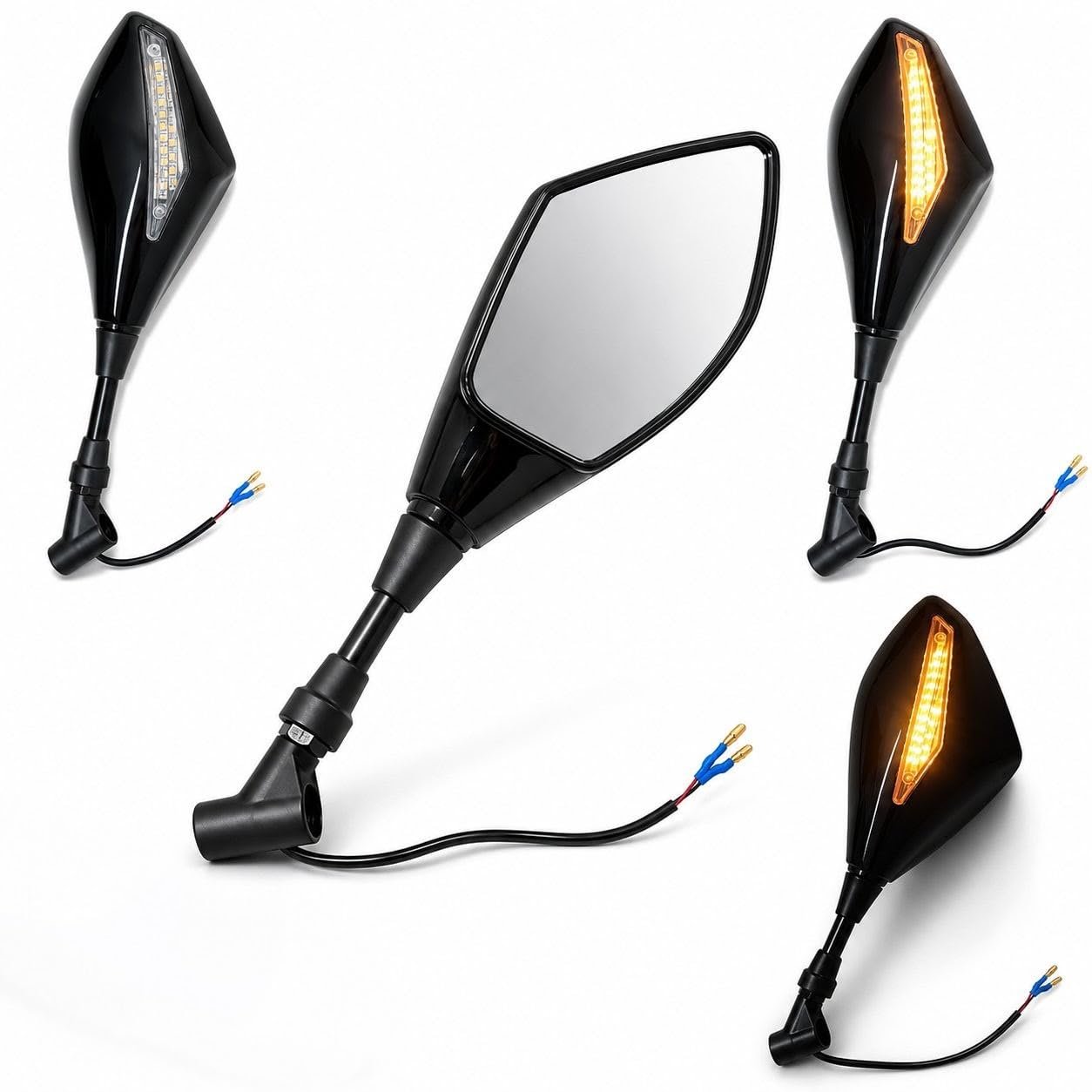 Universal Motorcycle Rear View Mirror Set with Integrated LED Turn Indicators, Angular Black Bike Side Mirrors with Clear Glass, Wired 8mm/10mm Threaded Mount, Left & Right Set of 2 - Image 9